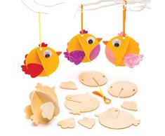 Baker Ross Adornos de madera 3D con forma de pollito de Pascua (Paquete de 6) Manualidades de Pascua para niños