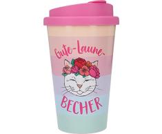 Depesche To Go de plástico con Leyenda, 350 ml, Reutilizable, Taza de Buen Humor, con Motivo de Gato, Multicolor (10271602)