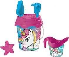 Mondo Toys - BUCKET SET + WATER CAN UNICORN - Juego de cubo de arena ø17 cm con jarra de agua - Juego de playa (6 piezas) para niños a partir de 3 años - 28534