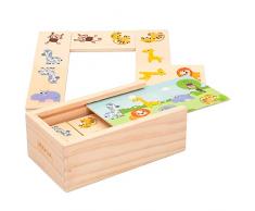 WOOMAX 46461 - Dominó infantil animalitos de la selva - Juguetes educativos niños - Incluye 30 piezas fabricado en madera natural y sostenible - Juegos de mesa