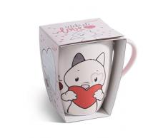 NICI Gato Celebrate Love 310ml Blanco con banderola té café Porcelana Taza asa para Bebidas frías y Calientes, Leche, Cacao-Gran Idea de Regalo (49419)