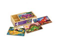 Melissa & Doug Rompecabezas con Dinosaurios en caja, 4 puzzles de madera con 12 piezas, Juguete de desarollo, Juego educativo de madera, Montessori, Regalo para niños y niñas de 3 4 5 6 7 años