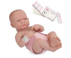 JC TOYS- Muñeca La Newborn Primer día recién Nacido de 36 cm, de Vinilo Suave, con pañal Reutilizable y Accesorios, niña, Rosa, diseñada en España por Berenguer, 2 años