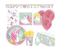 amscan 9050 0384-66 Magical Unicorn-Juego de vajilla y decoración para Fiestas (68 Piezas), diseño de Unicornio, Multicolor