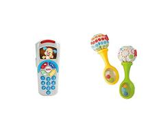 Fisher-Price - Mando a Distancia Perrito, Juguete Electrónico Bebé +6 Meses (Mattel DLD35) + Maracas Musicales, Juguete y sonajero para bebé +3 Meses (Mattel BLT33)