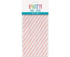 Unique Party - Pajitas de Papel a Rayas - Color Rosa Claro - Paquete de 40 (63705)