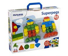 Miniland Educational- Superpegs Maletín cartón, juego de mosaicos (95080)