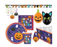 amscan 9908042-66-Juego de vajilla desechable y decoración (42 Piezas), diseño de Halloween, Multicolor (9908042-66)