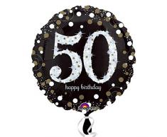 Amscan-3213101 Globos de papel de aluminio estándar para 50 cumpleaños S40, 1 unidad, color negro, marrón, blanco (3213101) , color/modelo surtido