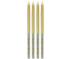 Folat B.V.- Folat 68490 Golden Dawn Velas de cumpleaños Gris Oro 12,5 cm 16 piezas, Color