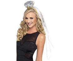 Smiffys-26788 Diadema con Anillo de Despedida de Soltera, con Velo, Color Blanco, No es Applicable (26788)