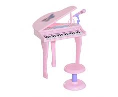 HOMCOM Piano Infantil 37 Teclas Teclado Electrónico Juego de Piano con Micrófono Taburete Luces y 22 Canciones USB/MP3 Karaoke Modo de Enseñanza Rosa
