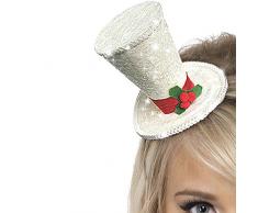 Smiffys-22046 Minisombrero de Copa, con Purpurina y Diadema, Color Blanco, Tamaño único (22046)