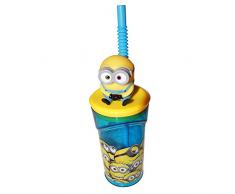 Minions, Gru Mi Villano Favorito Vaso plastico con figurita 3D, Tapa y Pajita 350ml (STOR 76166), Amarillo, 23 x 7.5 x 7.5 cm