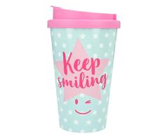 Depesche 2180.029 to-Go - Taza de plástico con texto Keep Smiling, 350 ml, multicolor