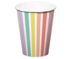 Folat 61922 Vajilla de fiesta Vasos Fiesta 250ml 6 piezas Rayas Pastel - Vasos de papel para Cumpleanos, Fiesta infantil, Despedida de Soltera, Compromiso, Boda, Aniversario