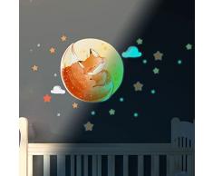 Ambiance Sticker Luminoso Fosforescente - Unicornio Volando - Adhesivo Fluorescente para Techo Infantil |H70 x L95 cm + 110 estrellas