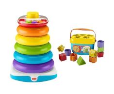 Fisher-Price- Pirámide balanceante Gigante, Juguete para niños +6 Meses, Color Surtido (Mattel GJW15) & Bloques Infantiles, Juguete Bloques construcción para bebé +6 Meses (Mattel FFC84)