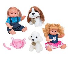 Globo Juguetes - Muñeca interactiva Baby Vanessa de 32 cm Que Ride, Llama a la Madre y a los derrames. Incluye un Perrito Surtido y un Juego de Comida - Bebé 40660