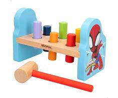 WOOMAX Spidey y sus sorprendentes amigos 48756 - Juego martillo para bebés y niños de madera / Regalos para bebes, juguetes de madera / Mini martillo de madera, juego de topos para niños