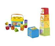 Fisher-Price - Bloques Infantiles, Juguete Bloques Construcción para Bebé +6 Meses (Mattel FFC84) + Bloques apila y descubre, Juguete bebé (Mattel CDC52)