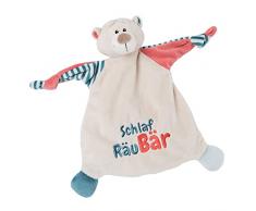 NICI 46732 Oso Dormir Dormidor, 25 x 25 cm, a Partir de 0 Meses – Manta de Peluche para bebés y niños pequeños – Manta de Seguridad para niñas y niños, Beige/Azul
