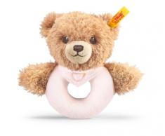 Steiff 239557 - Osito de peluche con anilla para agarrar (con sonajero,12 cm), color rosa