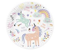 Folat 61927 Vajilla Ø 23cm 8 piezas Unicorns & Rainbows-Platos de papel para Cumpleanos, Fiesta infantil, Despedida de Soltera, Compromiso, Boda, Aniversario, multicolor
