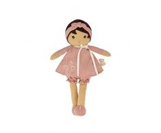 KALOO - Tendresse, Mi Muñeca de Tela Amandine, Muñeca de Trapo 32 cm, Vestido Rosa de Muselina, Piel Bronceada, Bonita Caja de Regalo y Cinta Personalizable, Desde el Nacimiento, K200005