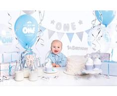 PartyDeco- Kit de decoración Party Box Fiesta Primer cumpleaños Azul Plata niño de 33 Piezas Color SET6-018