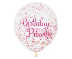 Unique Party- Paquete de 6 globos confetti de cumpleaños de princesa, Color rosa, 30 cm (58145)