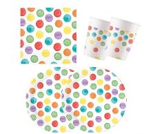 Procos 10137431 – Juego S Multiwater Color Dots de 52 Piezas, Platos, 16 Vasos, 20 servilletas, desechable, vajilla para Fiestas, decoración de Mesa, Marvel, Multicolor