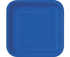 Unique- Platos Cuadrados de Papel Ecológicos-23 cm Azul Rey-Paquete de 14, Color royal blue (31484EU)
