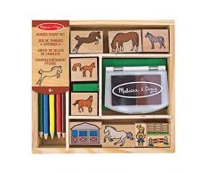 Melissa & Doug Juego de sellos de madera, Caballos, 10 sellos, 5 lápices y una almohadilla de tinta, Juguete creativo de madera, Actividades creativas, Regalo para niños y niñas de 3 4 5 6 7 Años