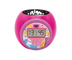 LEXIBOOK-RL977DP Lexibook Reloj despertador con proyector Disney Princesas con función de repetición y alarma, luz nocturna con temporizador, pantalla LCD, batería