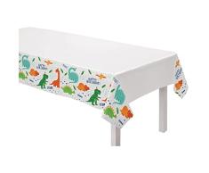 amscan- Party Mantel de plástico con diseño de dinosaurio, 1 unidad, Color blanco transparente. (572270)