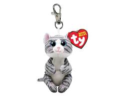 Ty Beanie Bellies Clips Anillo Porta Llaves de Peluche, Mitzi El Gatito con Ojos Azules Brillantes, los Animales de Peluche con el Pecho Suave, 12 cm T43100