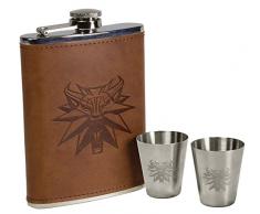 The Witcher - Petaca con vasos de chupito con emblema del lobo