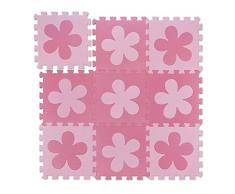 Relaxdays Alfombra Puzle Flores, 9 Piezas, Suelo Goma Eva Bebés, Sin Sustancias Nocivas, 91,5x91,5 cm, Rosado y Fucsia, Acetato de etileno, Rosa, Set de 9