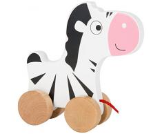 Small Foot 10610 - Juguete de Madera con diseño de Cebra en Cuatro Ruedas Naturales y una Cuerda Larga para Tirar a lo Largo