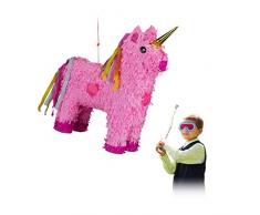 Relaxdays Piñata Unicornio Rosa sin Relleno, Papel, 47 x 43 x 13 cm, Color, Pinata Einhorn Pink einzeln (10024662)