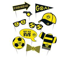amscan 9908539 – Kit de Fotos BVB, 10 Piezas, Borussia Dortmund, Caja de Fotos, Utensilios, Carteles, fútbol, Fiesta, fanático, cumpleaños