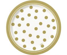 Unique Party- Platos de Papel Fiesta de Cumpleaños, 8 Unidades, Color dorado, 18 cm (49584)