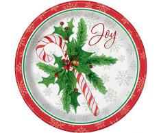 Unique Party 49815, Platos de papel de 21.9 cm para fiesta de Navidad, Diseño de Papá Noel, Multicolor, Pack de 8