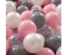 KiddyMoon 100 ∅ 7Cm Bolas Colores De Plástico Para Piscina Certificadas Para Niños, Perla Gris Transparente Rosa Claro