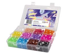La Manuli Juego de 4000 Cuentas para planchar con Purpurina, 5 mm, 12 colores, Compatible con cuentas de Pyssla Beads, en caja organizadora