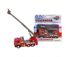 Van Manen Kids Globe Traffic 510126 - Camión de Bomberos con Escalera giratoria, Juguete para niños con luz y Sonido, Color Rojo