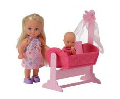 Simba 105736242 Evi Love - Muñeca Evi, bebé, cuna y accesorios , Modelos/colores Surtidos, 1 Unidad