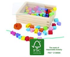 small foot company- Juego de Hilos Enhebración Creativa,práctica Caja de Madera para facilitar el Transporte, con Cintas de Colores Juguetes, Multicolor (Small Foot by Legler 11060)