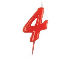 Dekora-345175 Vela de Cumpleaños Numero 4, color rojo, (345175)